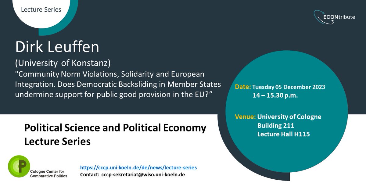 Next up, the PSPE lecture series (hosted by @CompPolCologne & @ECON_tribute) is very happy to feature @DirkLeuffen from @UniKonstanz, who will be joining us tomorrow (5.12). The talk will take place at 2 PM at H115 in Building 211. All welcome! @WiSoUniCologne @UniCologne