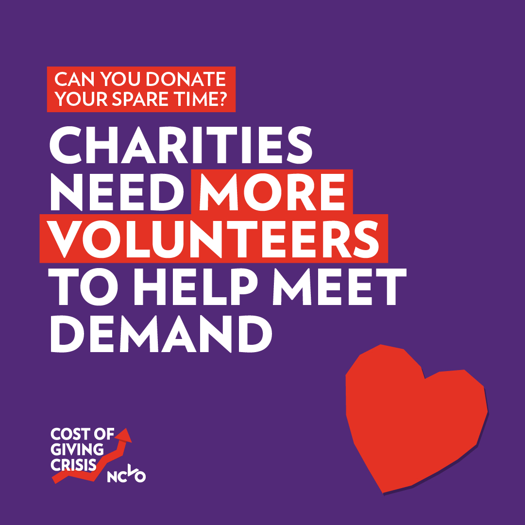 NCVO's tweet photo. Charities urgently need more volunteers to meet the increased demand for services they’re experiencing due to the current #CostOfGivingCrisis.

This December - the #MonthOfGiving - can you support charities in your community by donating your spare time? https://t.co/jDp4ghaF8I