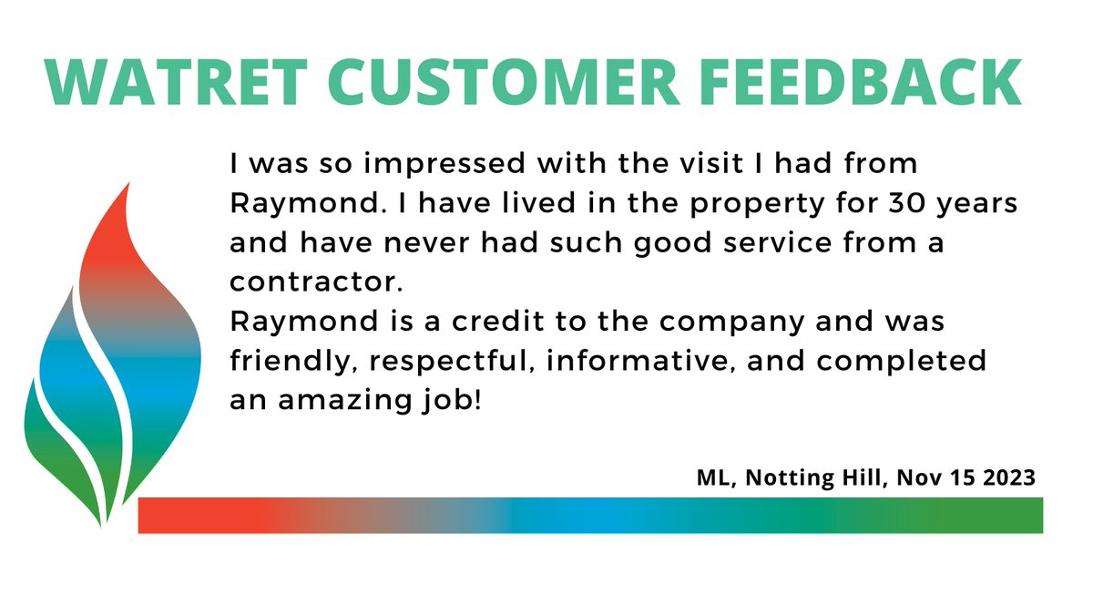 WatretCo's tweet photo. What a nice way to start the week - well done Raymond! 
Another fantastic review for our team🙌 https://t.co/AMzq5PtvIg