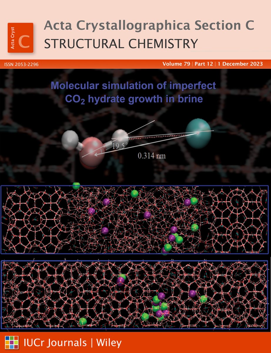 ActaCrystC's tweet image. December issue @ActaCrystC The cover article reports the molecular simulation of imperfect structure I CO2 hydrate growth in brine #moleculardynamics #simulation #orderparameter #climatechange #carboncapture #crystallography journals.iucr.org/c/issues/2023/…