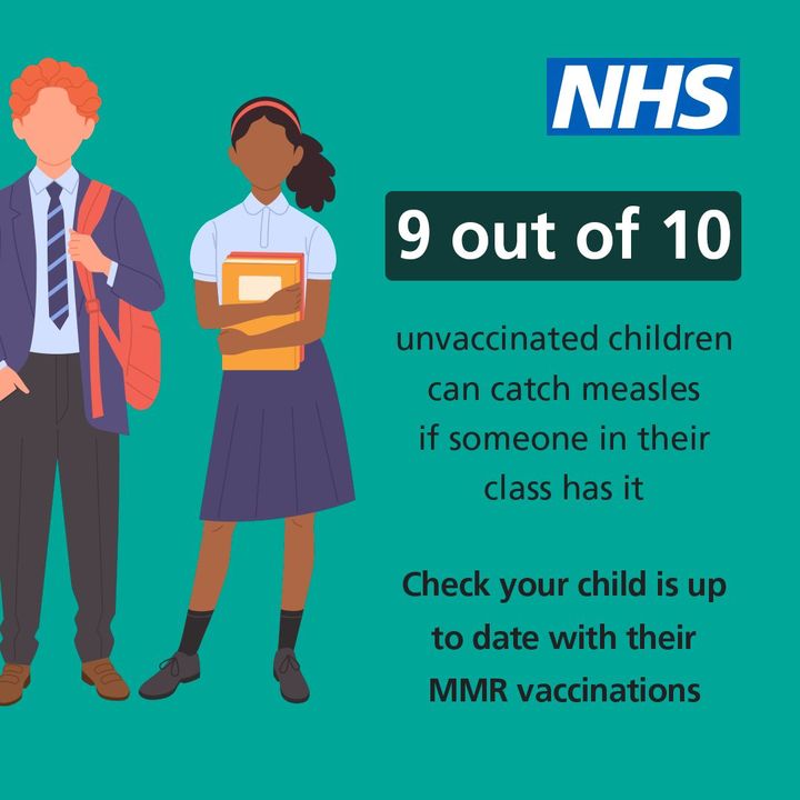 NHSBSol's tweet photo. Measles is highly infectious and can be passed on even before the rash appears. 

‍👩‍👧 Make sure your child is protected from becoming seriously unwell.

➡️ For more information on the #NHS website: https://t.co/V1tKnTqY80 https://t.co/OIFvE42mrF