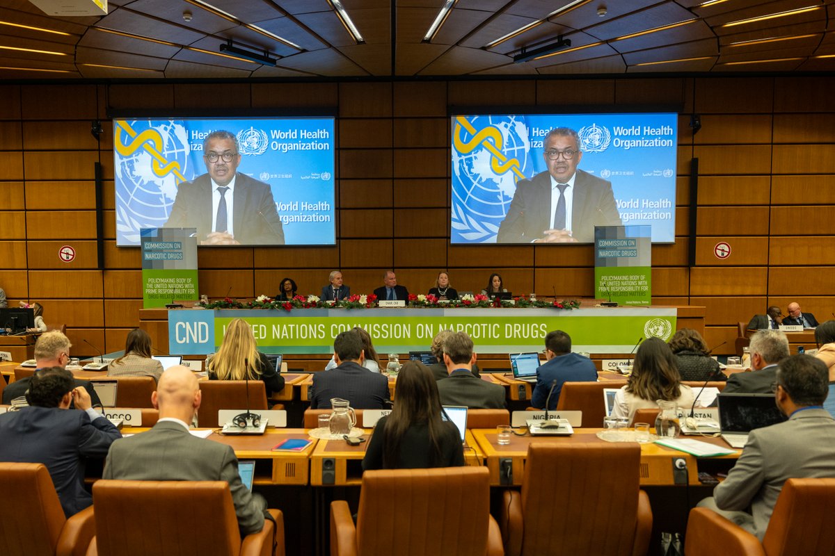 UNODC_CND's tweet photo. #CND66 thematic discussions kick off with welcoming remarks by Amb. Miguel Camilo Ruiz Blanco @CancilleriaCol, Jean-Luc Lemahieu delivering a statement on behalf of UNODC Executive Director @GhadaFathiWaly, and Director of WHO @DrTedros. https://t.co/Fn4xvQJqlr