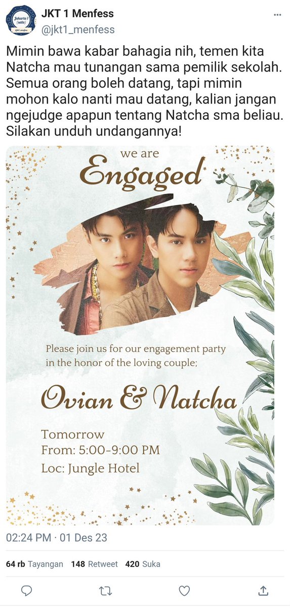 rrinbby's tweet photo. #OHMNANON ; #PERTHCHIMON LONG AU

— 𝗕𝗲𝗹𝘂𝗺 𝗨𝘀𝗮𝗶 (?)

Natcha dipaksa tunangan dengan Ovian, padahal ia belum bisa melupakan Cello—cinta masa kecilnya. Dan semua itu semakin rumit ketika Natcha mengetahui jika Cello adalah kekasih Pram—sepupunya. https://t.co/fNyH1tKfZU