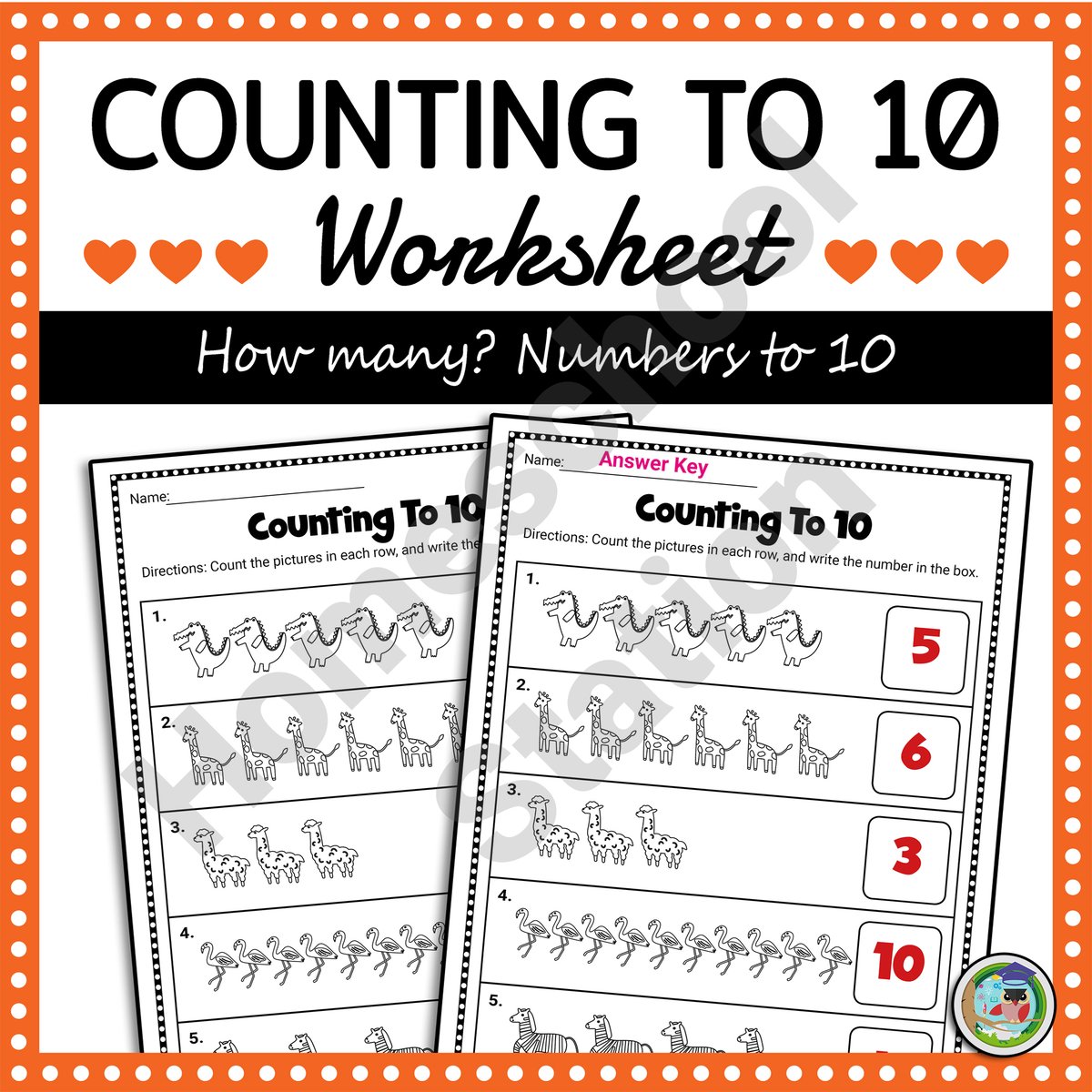 Counting To 10 Worksheets

Download the set:→ bit.ly/3t0GYkK

#countingto10 #printableworksheets #animaltheme #kindergartenmath #firstgrademath #countingpractice #numberrecognition #mathskills #answerkey #skillpractice #homeschooling #distancelearning #morningwork #math