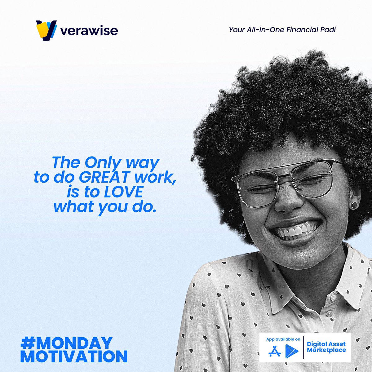 VerawiseHQ's tweet photo. Embrace the new week with passion and purpose. 🦾

Remember, the key to doing great work is simply loving what you do ❤️

Let's make this week extraordinary with ‘Verawise’ 📱 

.
.
.

#verawise #verapay #verastore #monday https://t.co/HJJJo0SERK