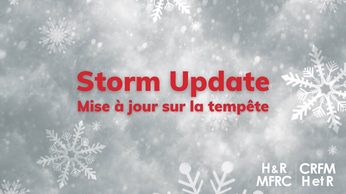 Due to the weather conditions, our Halifax and Shearwater sites will have a delayed opening at noon today.
En raison des conditions météorologiques, nos sites d'Halifax et de Shearwater ouvriront en différé à midi aujourd'hui.
#NSStorm