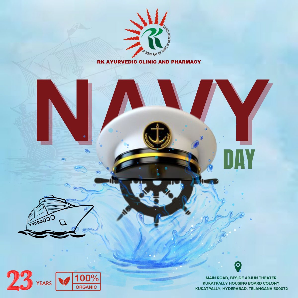 'Happy Navy Day to the heroes in white! Your courage, discipline, and sacrifice inspire us all. Grateful for your service to the nation.'
#RKAyurvedicClinicandPharmacy #IndianNavyDay #NavyHeroes #SaluteToBravery #NavalForces #DefendersAtSea #ProudIndian #MaritimePower #Security