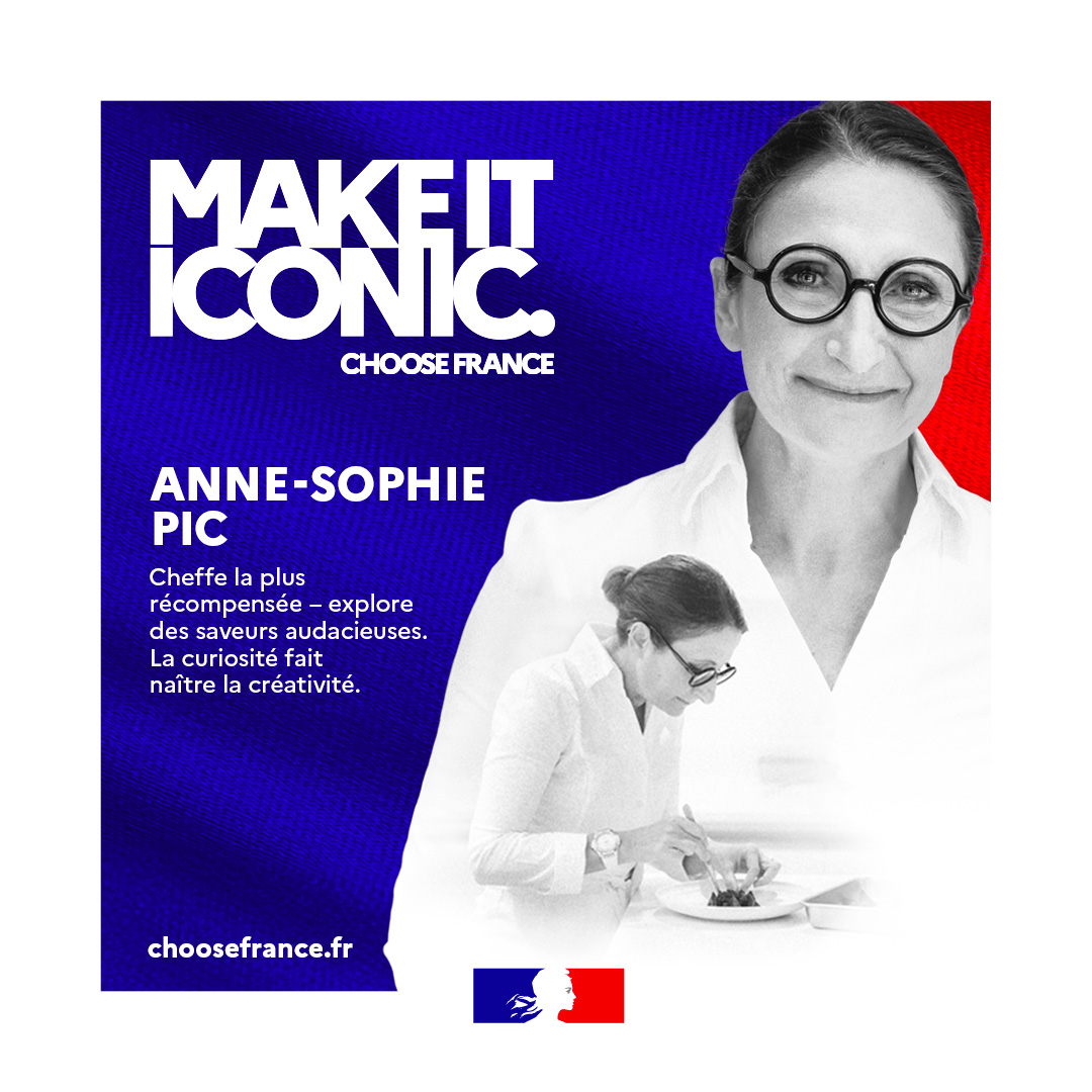 La cheffe la plus étoilée au monde. La curiosité fait naître la créativité. 👩‍🍳 🇫🇷 @AnneSophiePic est l'une des personnalités emblématiques de la campagne « #MakeItIconic. Choose France ».