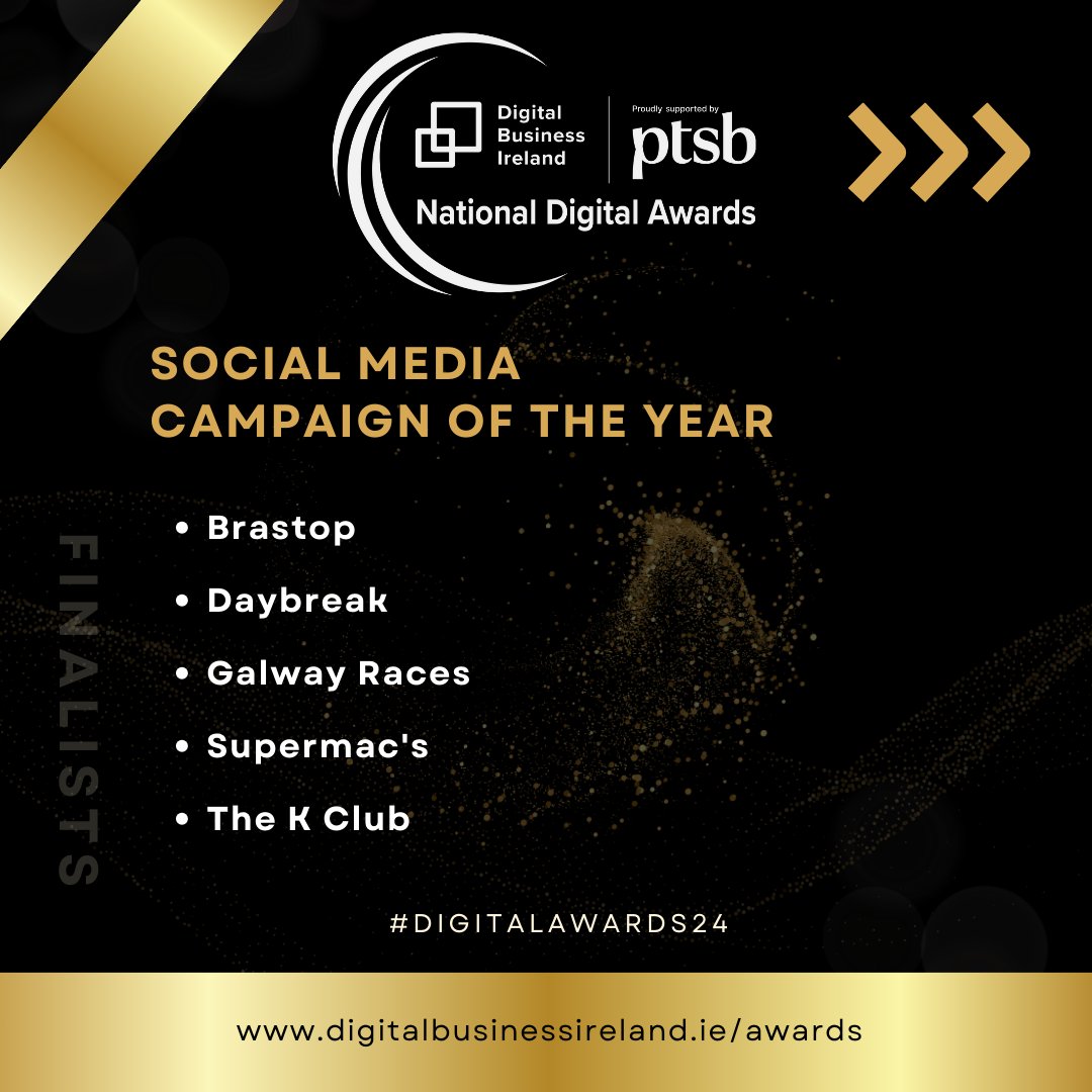 DigitalIre's tweet photo. 📱 Creative brilliance on social! Announcing the finalists for 'Social Media Campaign of the Year' at the @DigitalIre @ptsbireland National Digital Awards.

Kudos to

@Brastop
@Musgraveplc
@Galway_Races
@SupermacsIRE
@thekclub

🌐🏆 #DigitalAwards24 https://t.co/Nd5hUVSJF9