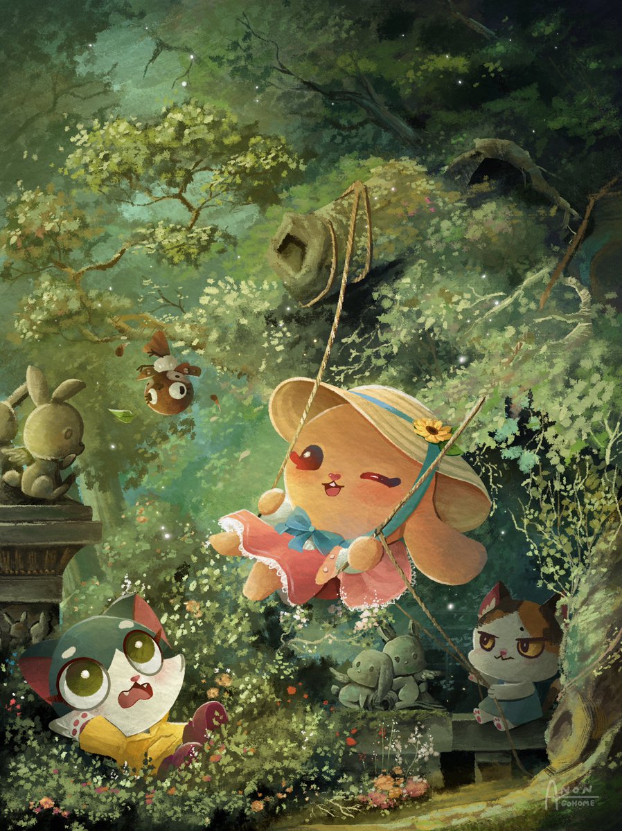 Wendy and friends in the swing🐰🐱🐱🐣🍃

คนอื่นเขาไปวาดฤดูหนาวกันหมดแล้วว🥶
#procreat #digitalart #illustlation