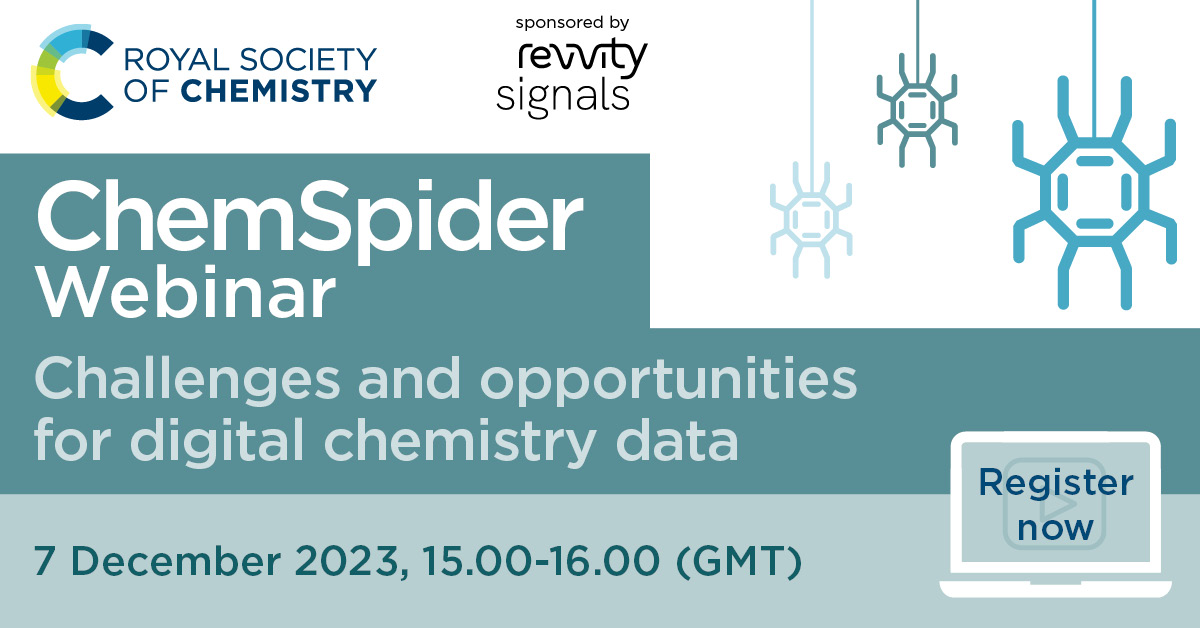 RSC_CICAG's tweet image. Sign up for todays
@ChemSpider webinar: What does the future hold for digital chemistry #data rsc.zoom.us/webinar/regist…
@RoySocChem @RevvitySignals @PSDI_UK @digital_rsc @NFDI4Chem @CDDVault #digital #chemicaldata #DataScience #chemistry #DataScientists