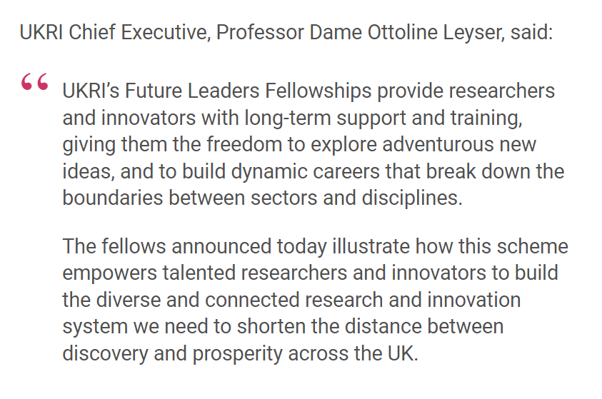 Today we’re welcoming 75 outstanding researchers and innovators to the Future Leaders Fellowships scheme. Meet them here: ukri.org/news/75-new-fu…

Additionally, we’re confirming two additional rounds of over £100M each with deadlines expected in summer 2024 and 2025. #UKRIFLF