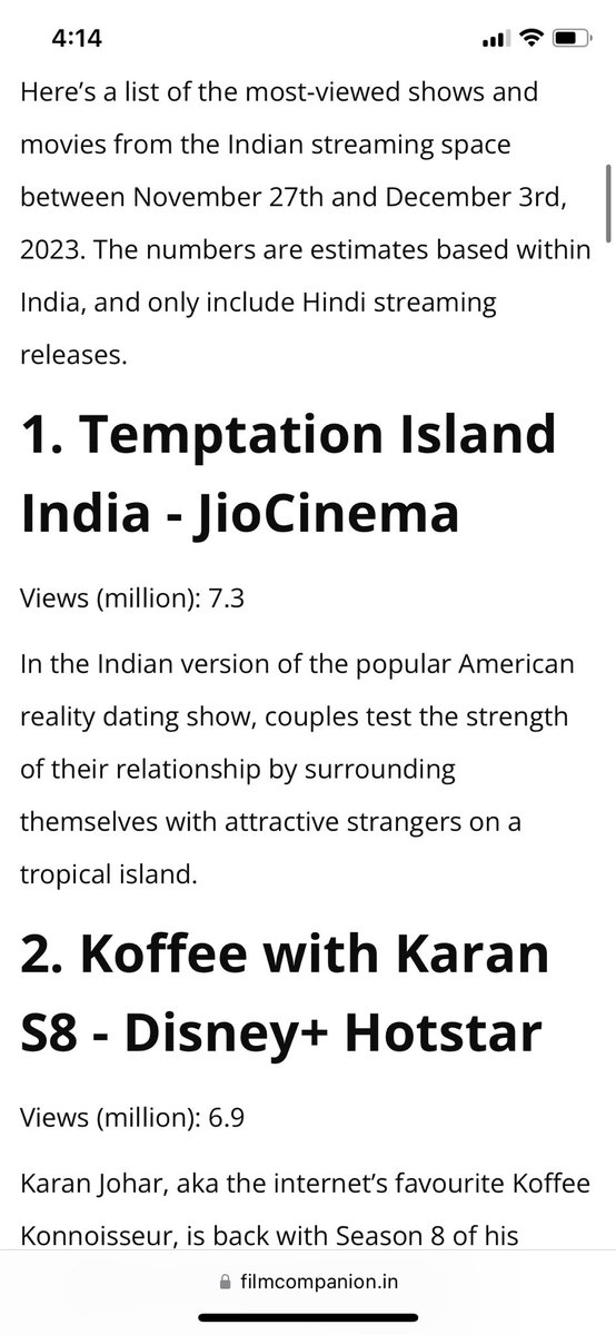 4ever_kkundrra's tweet photo. No.1. no 1 no.1 pe hai .........

Host Karan Kundrra's , Temptation Island India beats Koffee with Karan in the views. Success,

"Kaam Sir chadh kar bol Raha hai "

#KaranKundrra @Roymouni #TemptationIslandIndia @kkundrra https://t.co/2rQBhkzlms