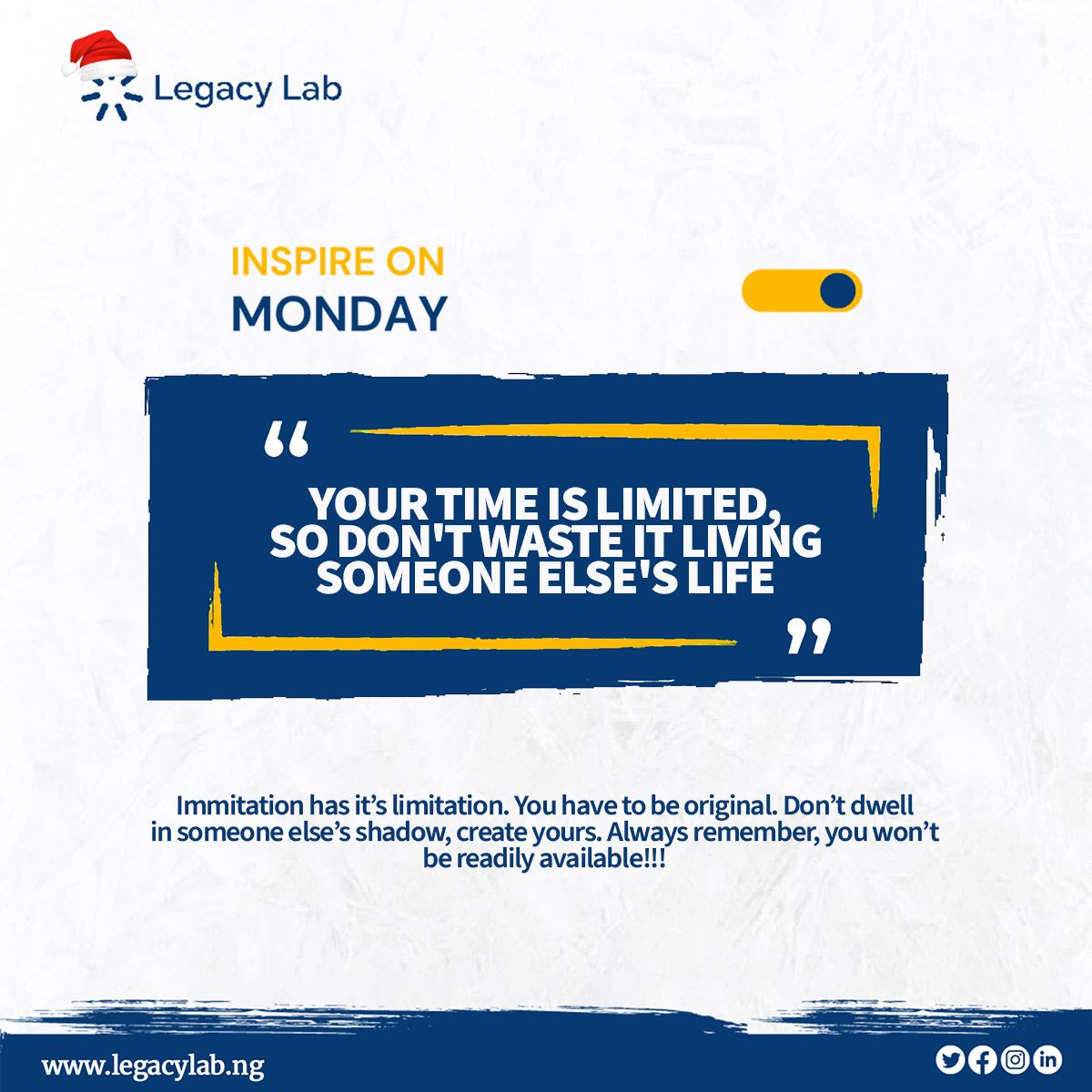 Time is your most valuable asset, and originality is your superpower. Embrace the uniqueness that is you, imitation can never capture your essence. Step into the spotlight of your own creation, maximise your time—craft it with purpose.
#InspireOnMonday #OwnYourOriginality