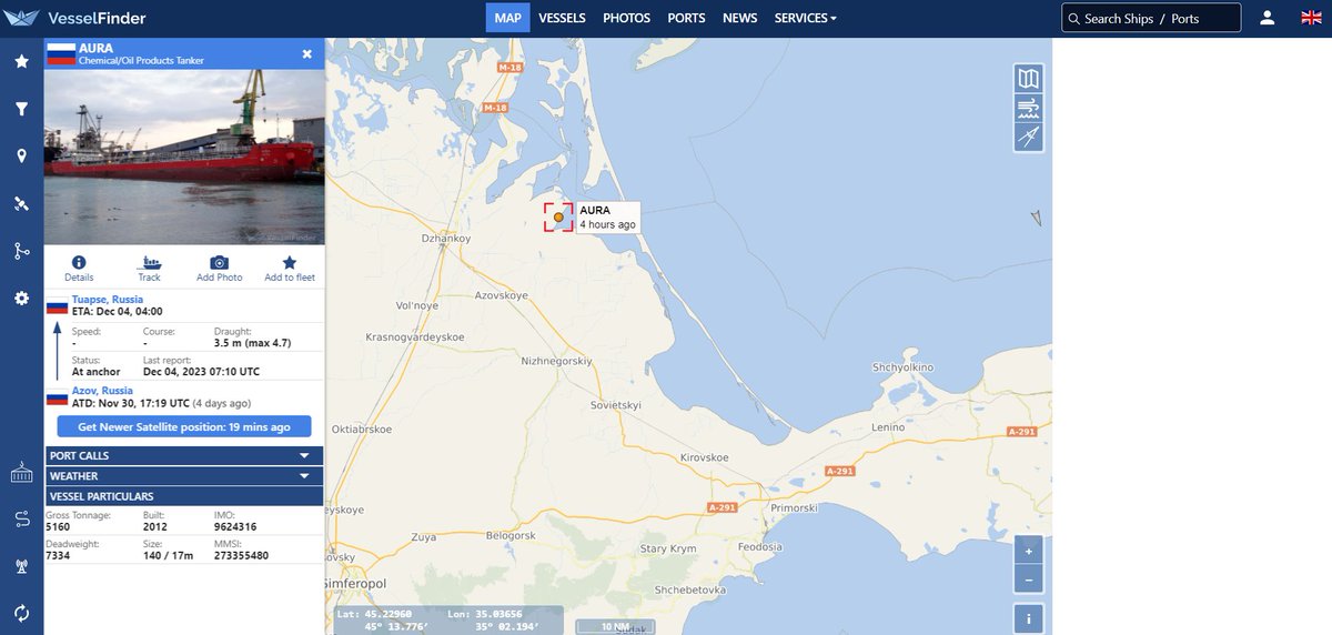 giammaiot2's tweet photo. 🇷🇺AURA Oil/Chemical Tanker
IMO 9624316
https://t.co/fciD3xNjPl
https://t.co/1LfYLMThU5
It seems stranded... it doesn't seem like a good area to navigate with a tanker...
GPS spoofing 🧐🥸🤓
#Crimea #Syvash
#Russia #Ukraine https://t.co/t9UYq0Ckbm