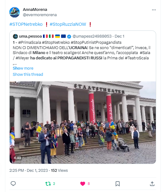 umapess24988053's tweet photo. 3 –  #StopNetrebko #StopPutinistPropagandists #RussiaIsATerroristState
Altre condivisioni nei QUOTES al presente thread. RINGRAZIO TUTTI di cuore per la disponibilità alla diffusione e il sostegno dimostrato nei confronti dell’Ucraina. La vostra sensibilità e la vostra solidarietà vi rendono onore.
@evermoremorena - https://t.co/xhvDUfHWn1
@Lialacor  - https://t.co/ZRSkfAu9q5
@pumi2017 - https://t.co/iOIkoICosO
@spimassimo68 - https://t.co/W6wKK966f4

#StandWithUkraine
3/n >>>