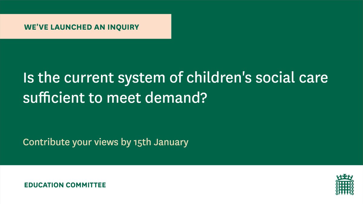 🚨We've just launched an inquiry to assess the current system of children’s social care. We will look at protection for vulnerable children, support for care leavers, the social care market and more. Read about this topic and how to get involved👇 committees.parliament.uk/committee/203/… 1/2