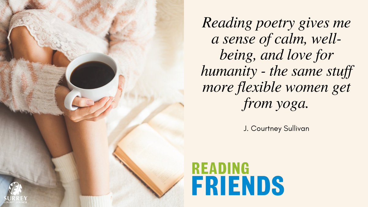 SurreyLibraries's tweet photo. If you want to improve your sense of mental well-being, but the thought of performing a downward-facing dog leaves you cold, read some poetry with Godalming Reading Friends group!
See our website for more information (link in bio).
@readingagency
#ReadTalkShare https://t.co/tUBb0IBTsO
