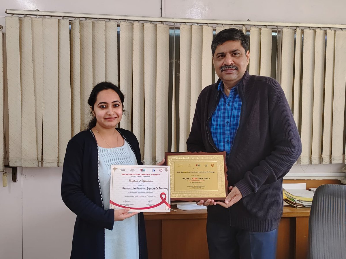 BCIIT achieved a milestone as it got felicitated for the contribution and participation in spreading awareness about AIDS by Sh. Sauarabh Bharadwaj, Hon'ble Minister of Health (Govt. of NCT of Delhi) on the occasion of World AIDS Day organised by <a href="/SACSDelhi/">Delhi State AIDS Control Society</a> on 1st Dec 2023.