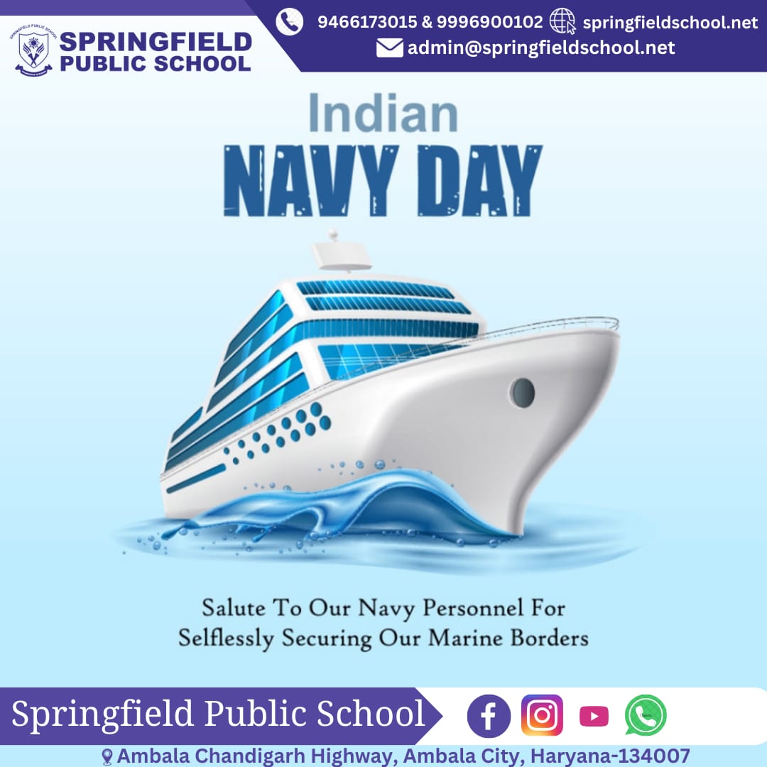 Springfield_IND's tweet photo. In the pursuit of excellence, we salute the heroes of the seas. Happy Indian Navy Day from SPS!

#springfieldpublicschool #happyindiannavyday #indiannavyday #admissionopen2024 #ambala #hostellife #HostelFacility #hostelinambala
#Bardingschool #bestboardingschoolambala
#cbse https://t.co/857nYZZTA1