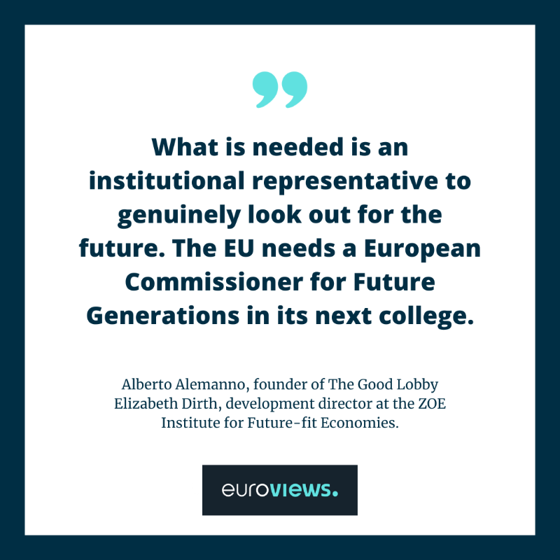 euronews's tweet photo. VIEW| The EU needs a European Commissioner for Future Generations in its next college to enshrine long-term thinking and act as a guardian and conduit for future generations’ interests, @alemannoEU and @elizabethdirth write.