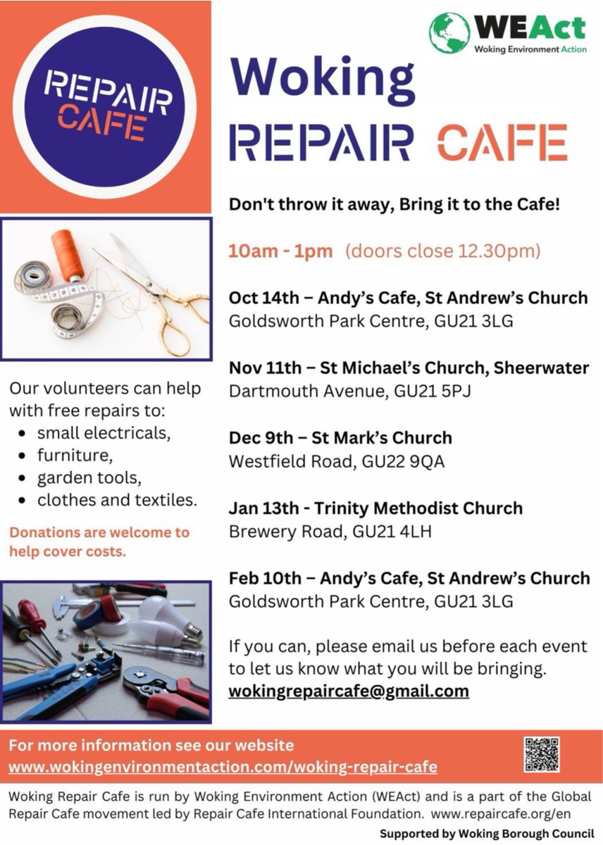 StMarksWoking's tweet photo. Repair cafe back at St Mark's. Bring something to be fixed and have a coffee while you wait @weare_woking @Woking_NewsMail @wokingboard @StPetersWoking https://t.co/nHBbLRuVQ8