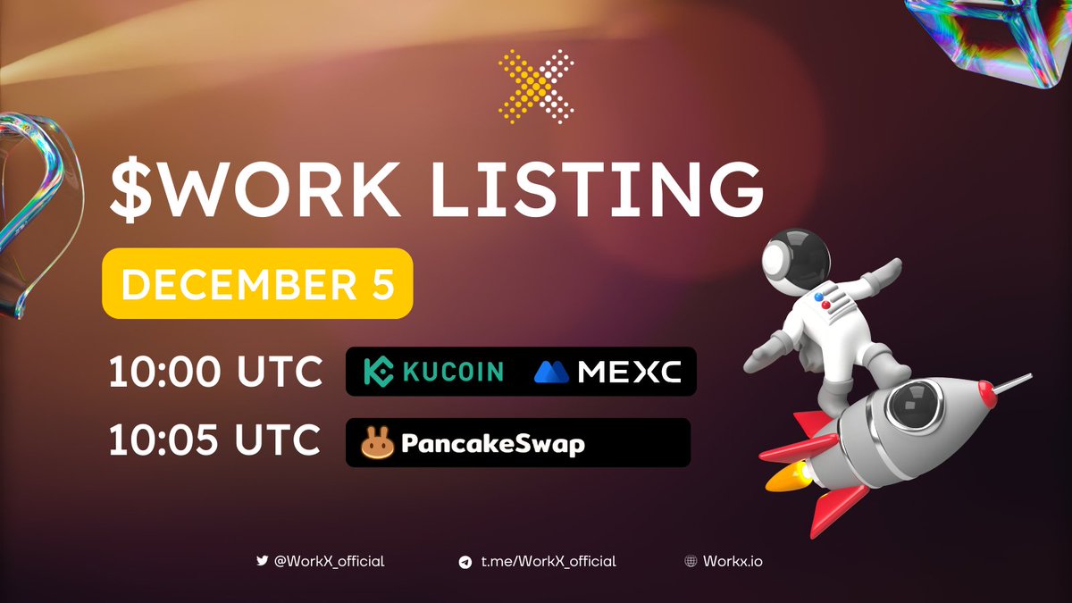 echooagent's tweet photo. 📣 Listing of $WORK: Tomorrow, December 5th, 10:00 AM UTC!

🚀 Are we ready $WORK’rs? After years of development, the time is here and we couldn't be more excited. 

Tomorrow we will see the listing of our $WORK token:

📈 @kucoincom 

Time: 10:00 AM UTC
Pair: WORK/USDT

📈 @MEXC_Official 

Time: 10:00 AM UTC
Pair: WORK/USDT

📈 @PancakeSwap 

Time: 10:00 AM UTC
Pair: WORK/USDT

Listing times across the world's major time zones:
New York: 05:00 am | London: 10:00 | Dubai: 14:00 | Hong Kong: 18:00 | Moscow: 13:00

🔔 Set your alarms now! 🔔