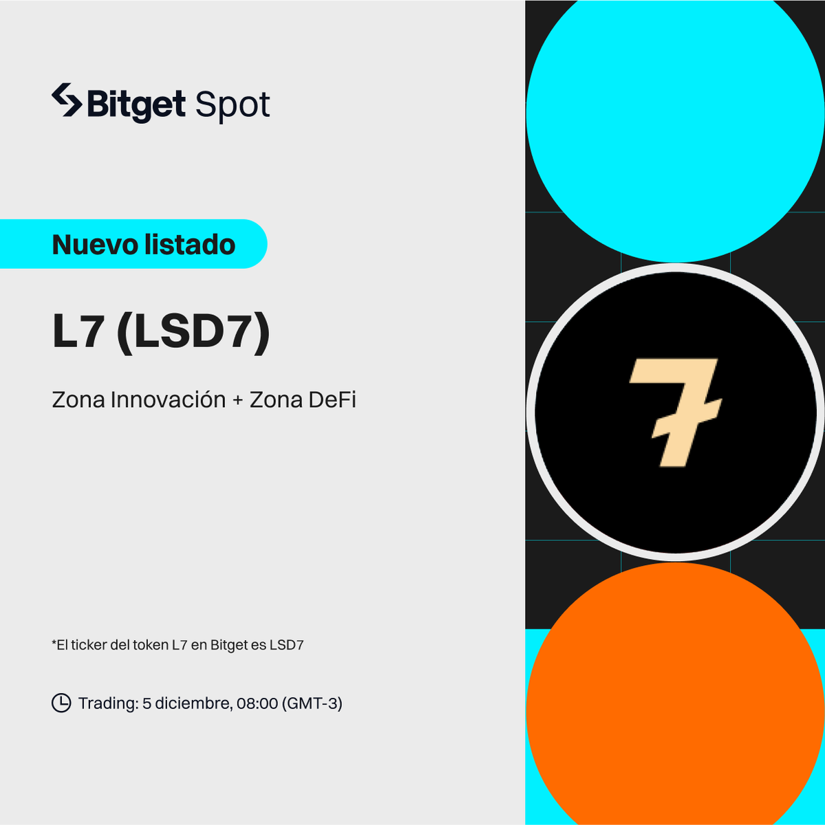 BitgetES's tweet photo. 🆕 Nuevo Listado de Spot
¡#Bitget listará #LSD7 en la Zona de Innovación + Zona de #DeFi!
✅ Depósitos ya abiertos
🚀 Hora de listado: 5 de Diciembre a las 11:00 AM (UTC) https://t.co/Pzj3fkJQbL