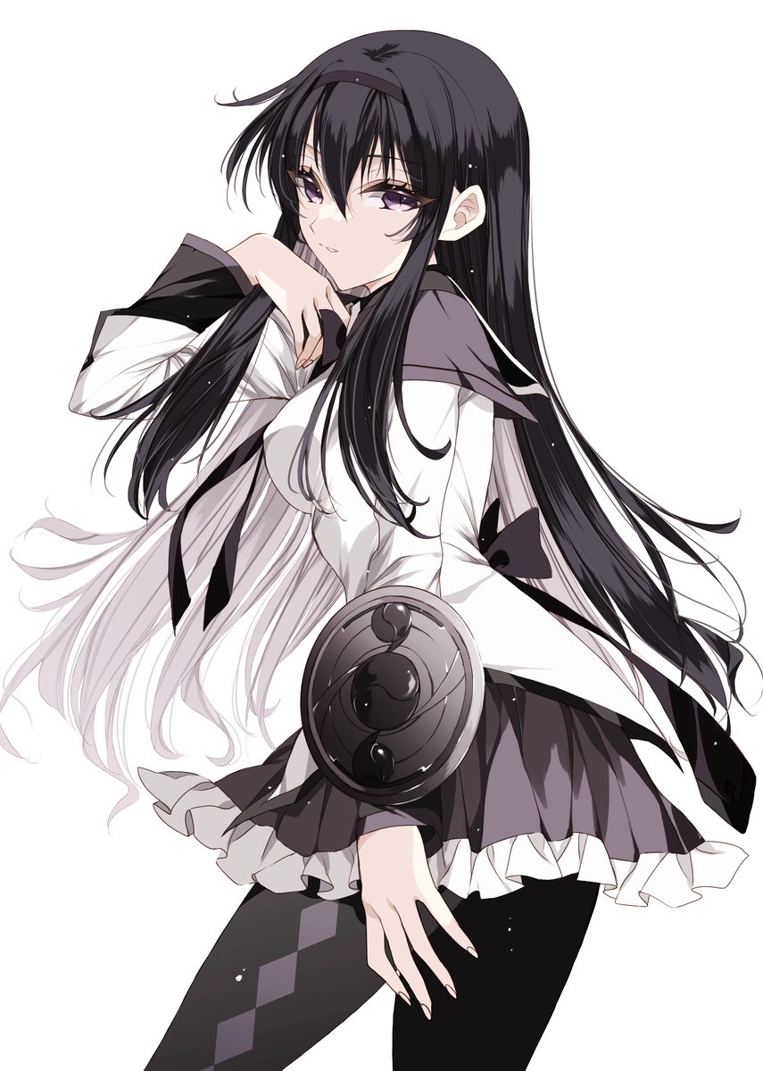 akemi homura 1girl solo long hair black hair pantyhose hairband skirt  illustration images