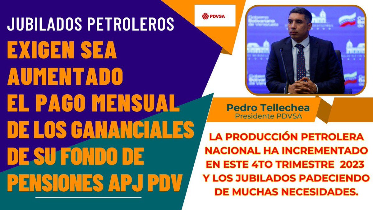 JorgeKhouri4's tweet image. Ing. @TellecheaRuiz
El fondo de pensiones APJ PDV está conformado por los aportes de sus jubilados cuando éstos eran trabajadores activos.

Ahora @PDVSA debe ser RESPONSABLE y HONRAR su COMPROMISO con sus JUBILADOS distribuyendo el rendimiento producido.

#4Dic #PDVSA #FDP