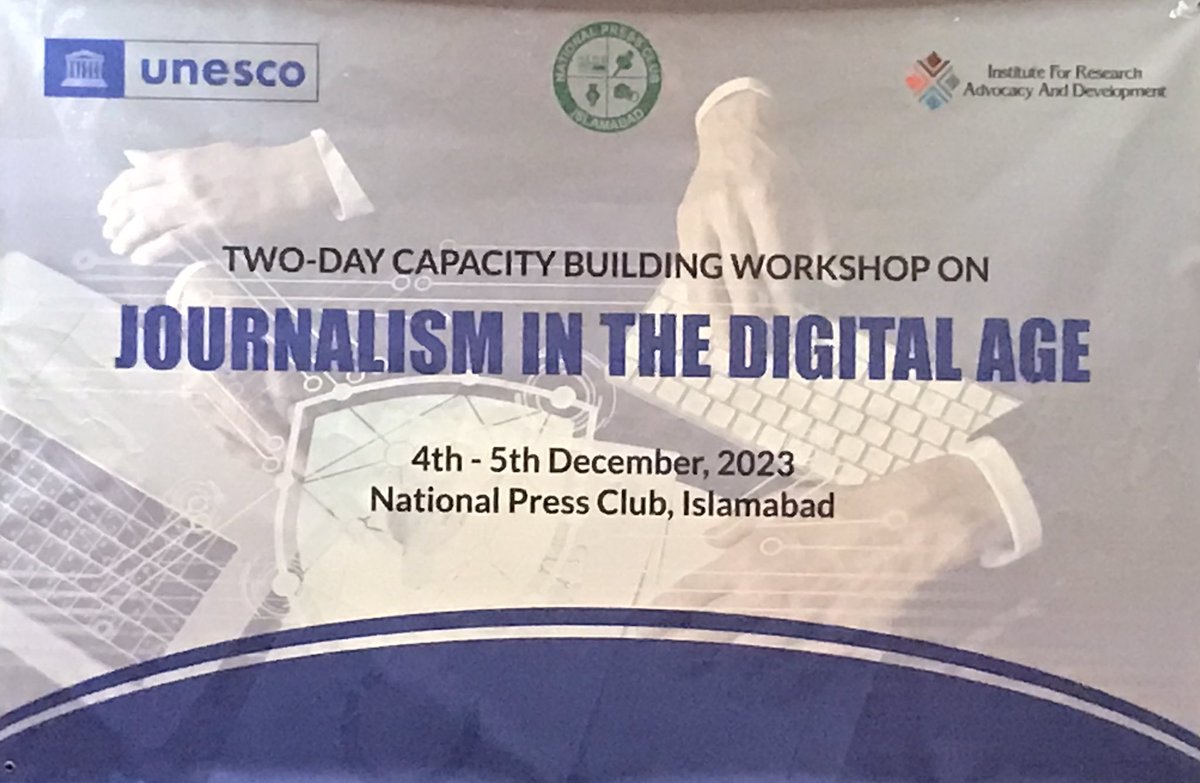 IRADAPK's tweet photo. Two-Day Capacity Building Workshop on #Digital / #Mobile #Journalism (#Mojo) at the National Press Club, Islamabad, #Pakistan with the support of @UnescoPakistan, is in progress. https://t.co/tigii3FmLD