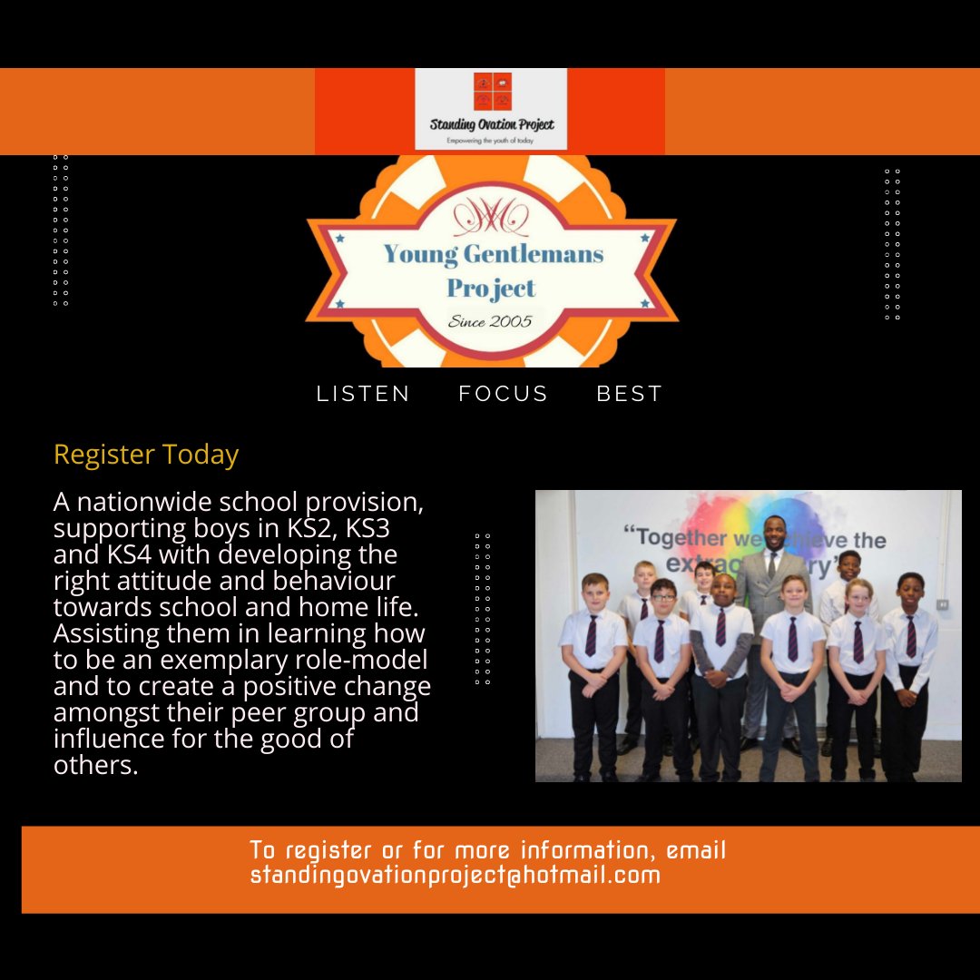 Our January sign up window is now open for The Young Gentleman's Project. 📢

If you would like to register your school on this nationwide programme supporting boys in school, then please contact us today.

Limited availability due to high demand!

#YoungGentlemansProject