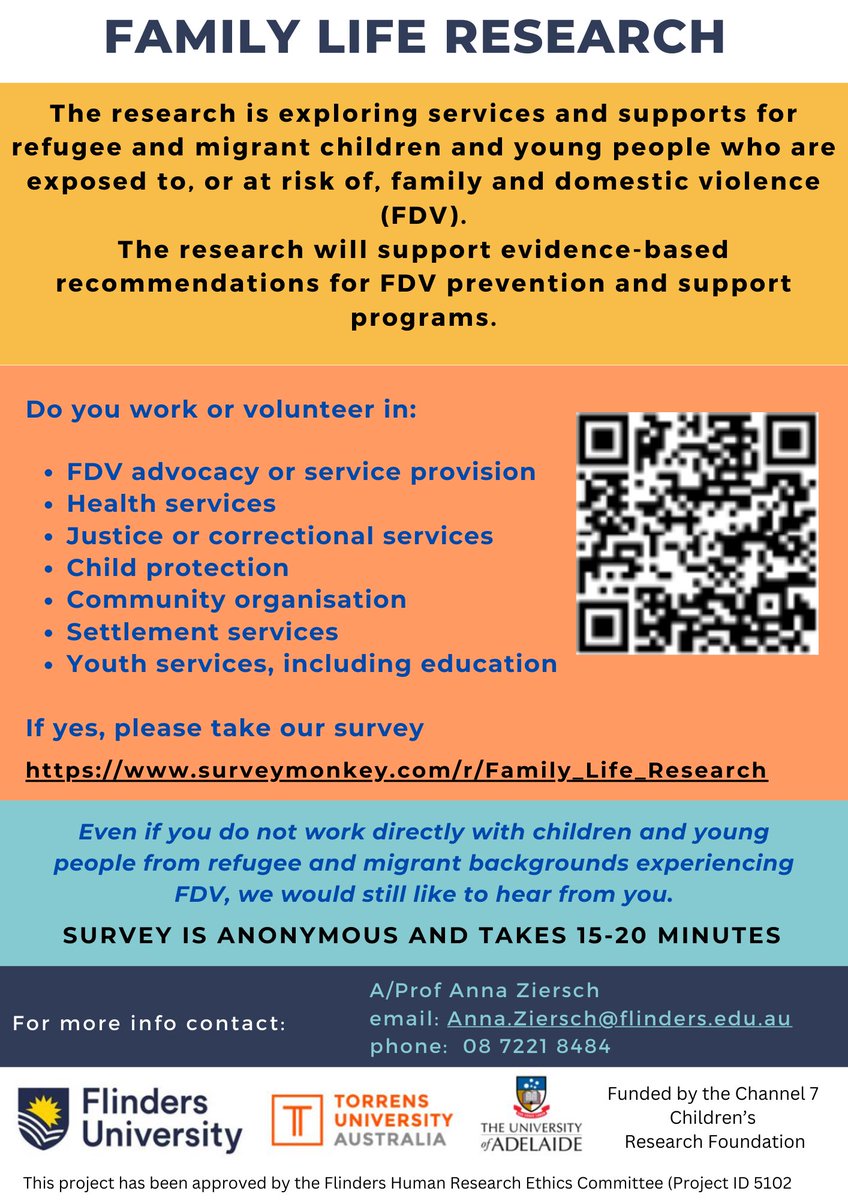 🔈Please consider taking part in our service provider survey to develop evidence-based recommendations for FDV prevention and support programs. 👉🏽 surveymonkey.com/r/Family_Life_…
#migrantandrefugeeyouth #16DaysAgainstGBV