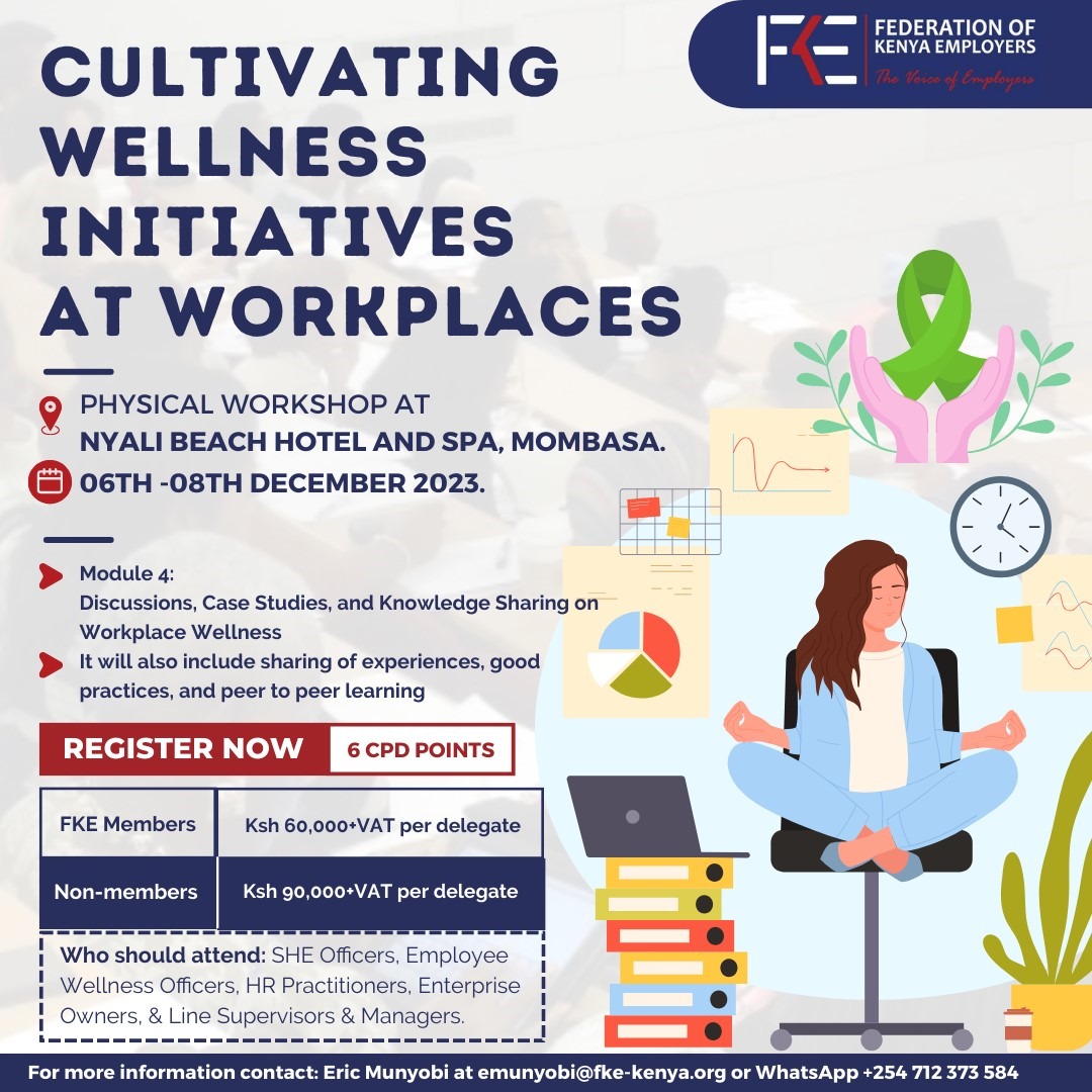 FKEKenya's tweet photo. #twendemombasa with FKE for a practical training on Cultivating Wellness Initiatives at Workplaces in Nyali Beach Hotel and Spa, Mombasa, from 6th -8th December 2023. ๐ ๐
https://t.co/IzZEjVAz0A
#TwendeMombasa
#FKETraining https://t.co/65UzAUjVCA
