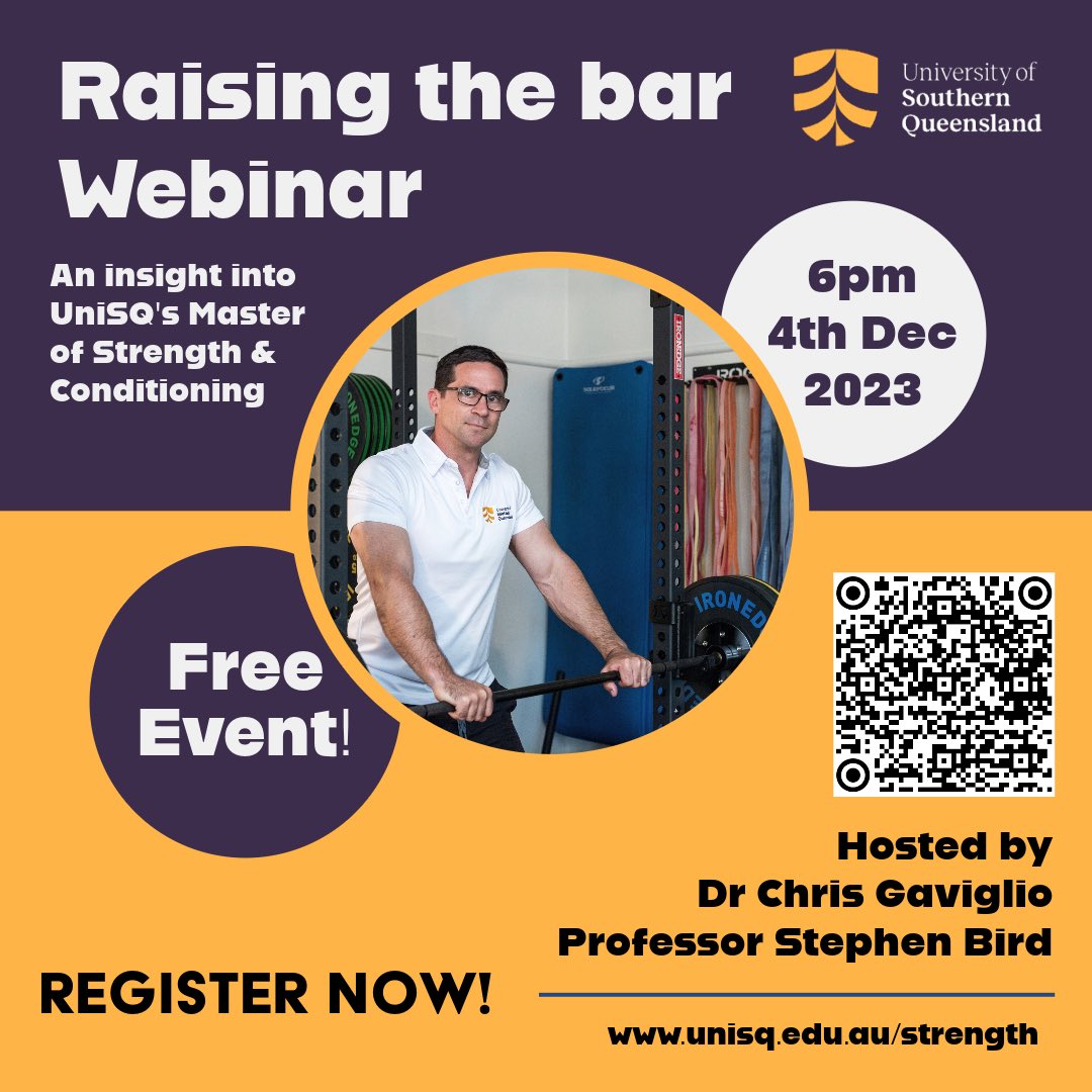 unisqhealth's tweet photo. RAISING THE BAR WITH UNISQ'S MASTER OF STRENGTH AND CONDITIONING WEBINAR
🚨 Set a reminder and join us tonight for an exclusive journey into Strength and Conditioning. Your career evolution starts here! #UniSQEvent #StrengthJourney"
https://t.co/mu0kaGunzN https://t.co/8gBGcxIQ2O