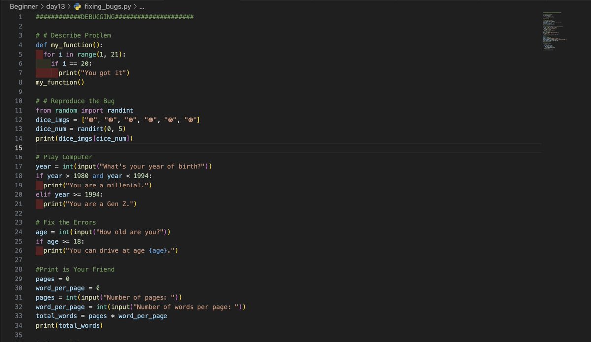 oluchristian0's tweet photo. Day #13 #100DaysOfCode #100DaysofCodeinPython
- I learned about fixing errors in my codes; squashing bugs using a print statement, and a debugger, and I took some coding exercises where I practiced what I had learned. https://t.co/zzkIpTskmI