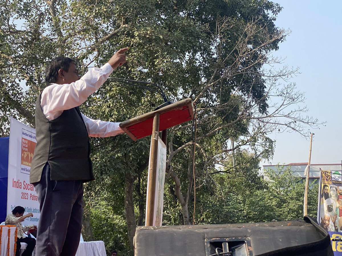 _ISF_2023's tweet photo. Ganesh Ravi from the Jharkhand Social Forum speaks about the need to maintain focus on the most important issues that impact the most marginalised people. 

#anotherworldispossible
#wsf
#isf2023
#patna #bihar #india https://t.co/ZkrvmIevHV