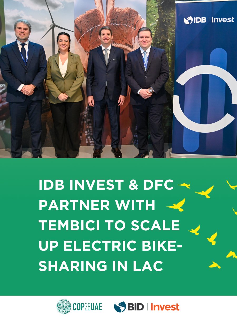 IDB Invest &amp; <a href="/DFCgov/">DFCgov</a> partnered with @Tembici to expand electric bike-sharing services in #Latam. This will significantly help reduce CO2 emissions annually, equivalent to removing 15,000 cars off the road, and increase employment in the Amazon region. 🍃 idbinvest.org/en/news-media/…