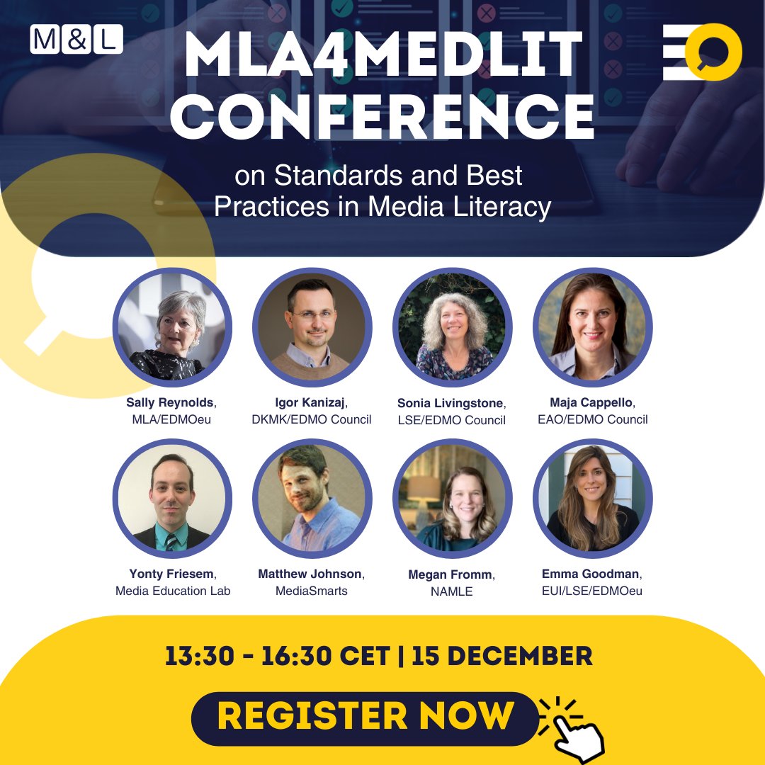 📆Mark your calendars! The @EDMO_EUI Working Group and @MediaLearning invite the Media Literacy community to come together to discuss standards, best practices and evaluation of #MIL interventions. Join us to share your insights👉media-and-learning.eu/event/mla4medl… Meet the speakers ⤵️