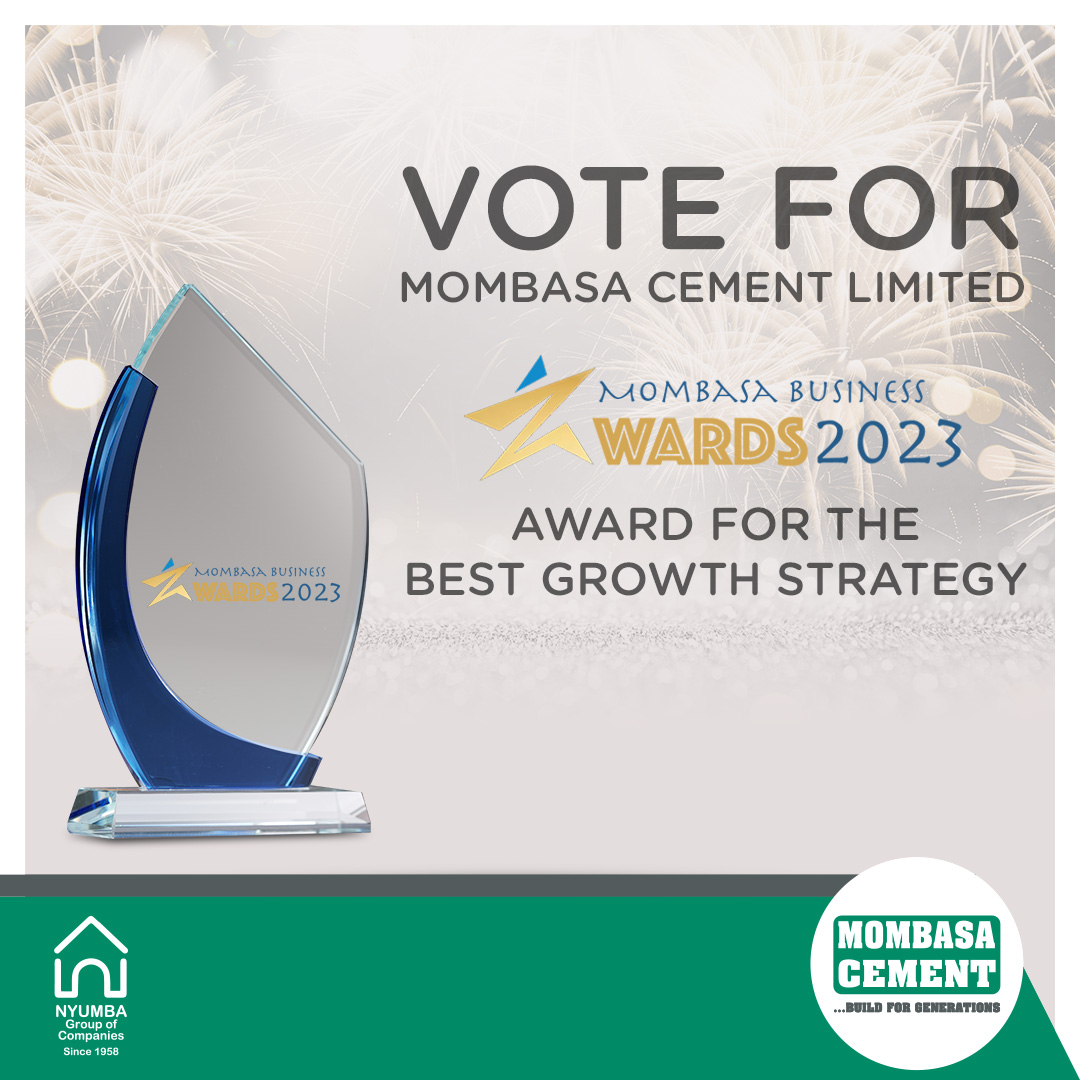 MombasaCement's tweet photo. Vote Mombasa Cement Limited in the βBest Growth Strategyβ category at the prestigious Mombasa Business Award 2023.
Let's cement this victory together!
Vote now at (https://t.co/9OYiXL59ar)
#JengaNaNyumba #BuildWithNyumba
#MBA2023 https://t.co/BxWMLG7GgJ