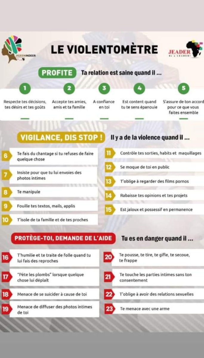 jeadercommunity's tweet image. Tu veux connaitre la fameuse limite du "mougn" dans notre société.🤐

Voici un violentomètre qui te servira de guide dans toutes tes interactions.

Rappel : tu es important.e, ta santé physique et mentale sont prioritaires. 

#JEADER #16Jours #NoExcuse #OrangezLeMonde