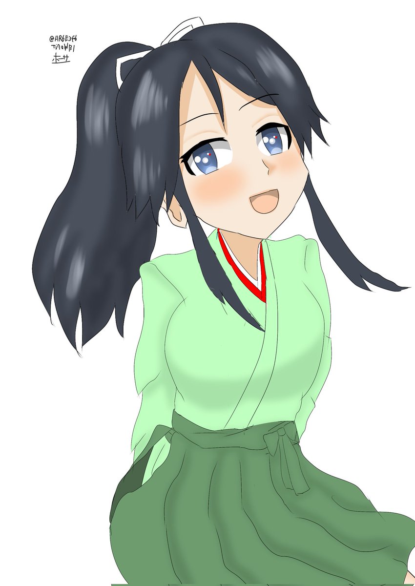 katsuragi (kancolle) 1girl solo black hair japanese clothes hakama ponytail skirt  illustration images