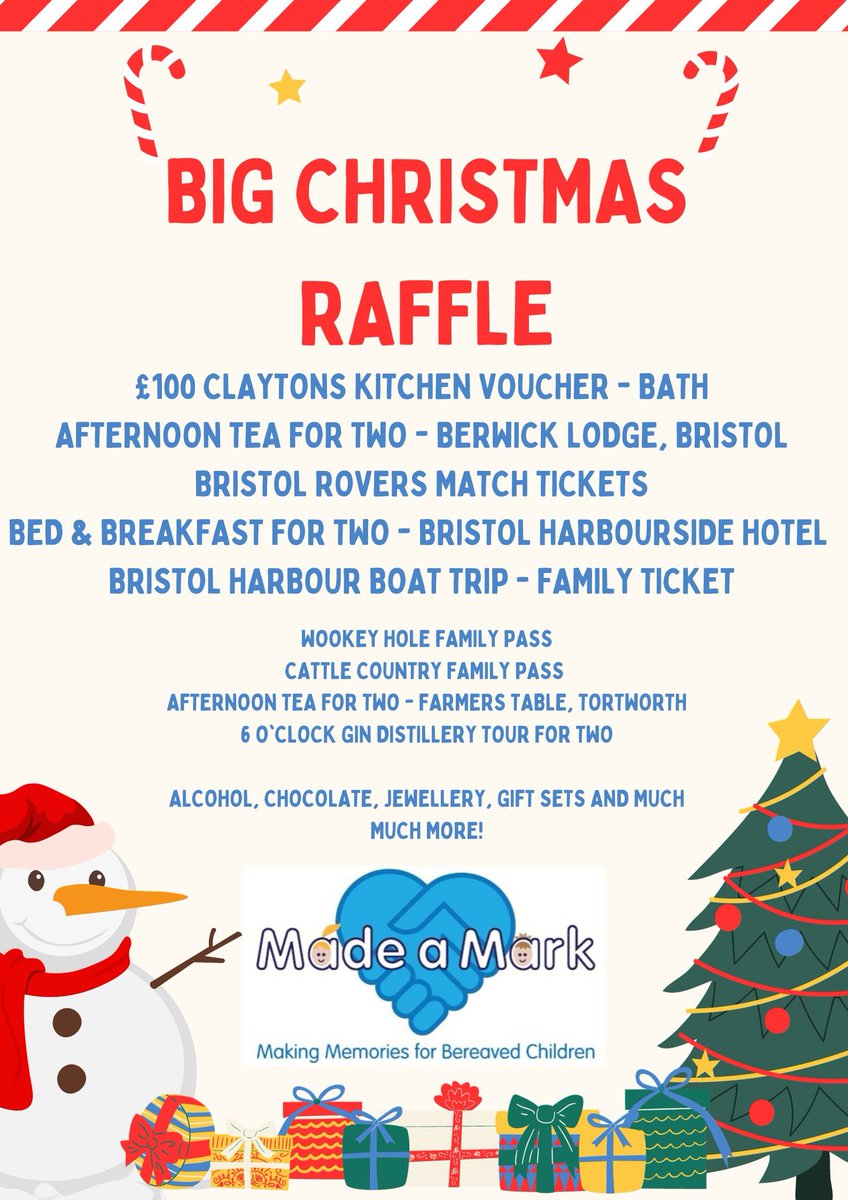 MadeMarkCharity's tweet photo. Tickets still on sale for our Christmas Raffle! 🎅 
£1 per ticket (no limit to number of entries)
On sale until 15th December (draw will be on 16th)

Full prize list and tickets here ⬇️ 
https://t.co/W04VQX9juX https://t.co/fSZzqnfr8S