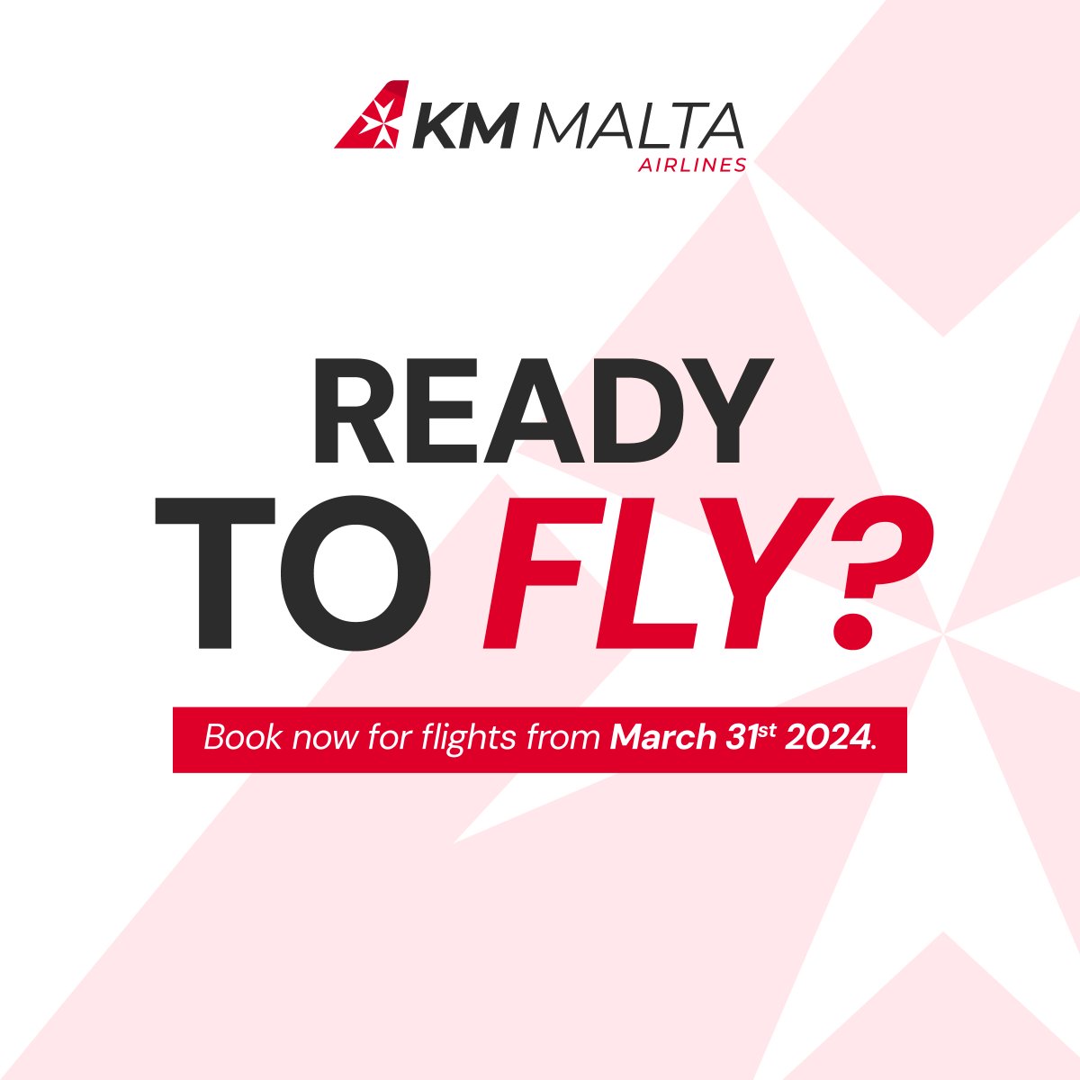 WE’RE TAKING OFF ✈

You can now book your flights from 31st March 2024 onwards with us!

Flights can be booked by:
👉 Calling us on +356 2135 6000
👉 Visiting our Sales Office at Malta International Airport
👉 Getting in touch with your trusted Travel Agent.