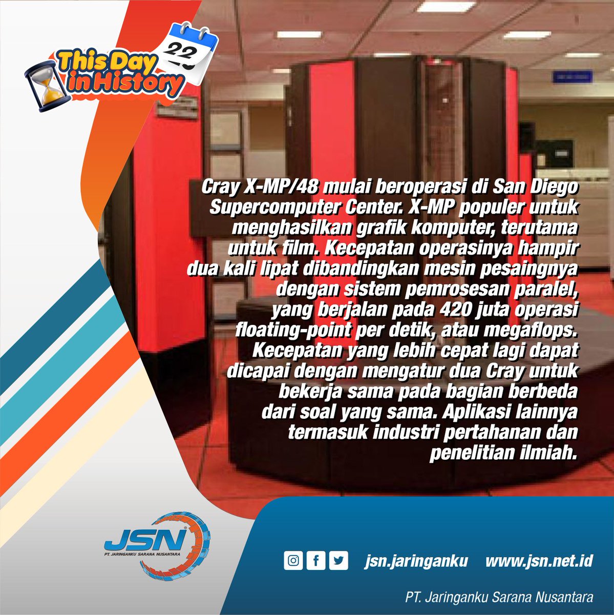 JsnJaringanku's tweet photo. Yang terjadi di 4 Desember 1985 - Superkomputer Cray X-MP mulai beroperasi.
#jsn #jaringanku #jaringankitabersama #isp #internetfiber #internetmurah #beritateknologi #infoteknologi #sains #tekno #gadget #tips #fakta #didyouknow #funfacts #tahukahkamu #supercomputer #crayxmp https://t.co/r8qPgK0Jim