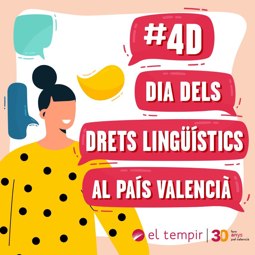 Hui, #4D, és el Dia dels Drets Lingüístics al #PaísValencià. La millora manera de defendre els nostres #dretslingüístics és fent ús del valencià. Siguem assertius i proactius a l'hora de parlar en valencià. Com ho podem fer? Obrim fil👇
