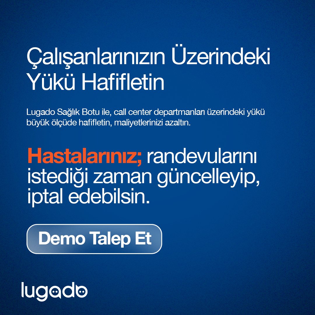 🤖Hastalarınızın tercih ettiğiniz iletişim kanallarında; günün her saati sorularına cevap verin, laboratuvar sonuçlarını ulaştırın, randevu almalarını sağlayın.

📌Detaylı bilgi için:lugado.net/cozumler/sagli…

#Lugado #Chatbot #Kesintisizİletişim