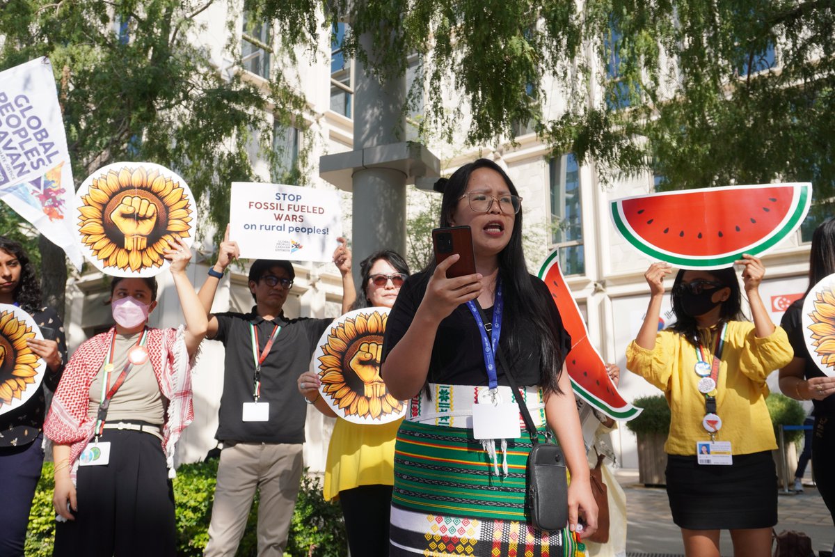 ‼️ The USD 427 million pledged by countries in the Global North for the Loss &amp; Damage Fund is less than 0.0004% of total 2023 spending of NATO.

Rural peoples terrorized by war &amp; militarism join the Global Day of Action on Bombings @ #COP28. 

No #climatejustice w/o #humanrights!