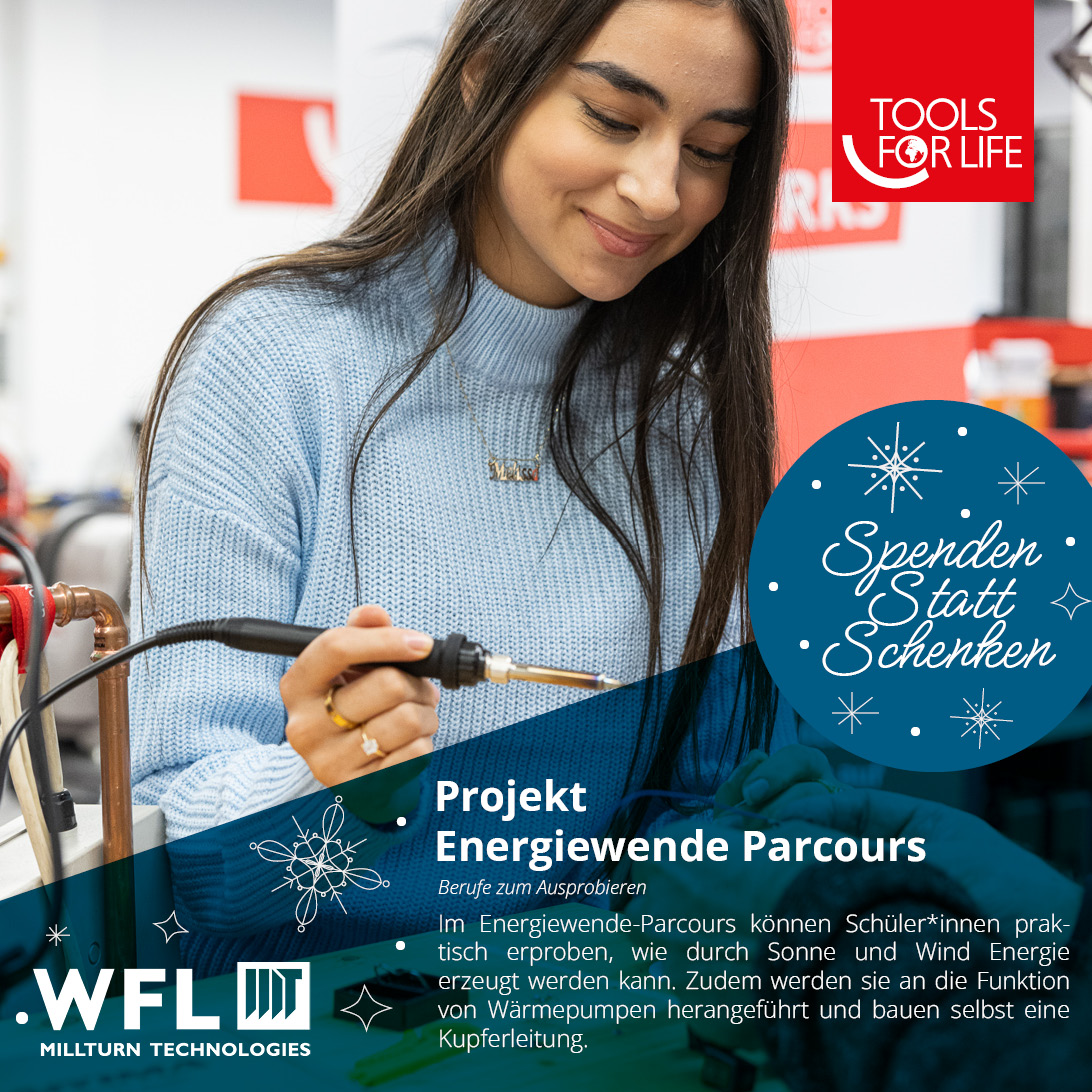 WFLMillturn's tweet image. 🎄Mit dem ersten Advent möchte euch WFL, als langjähriger Partner von TOOLS FOR LIFE, vier Projekte vorstellen. Das erste Projekt ist der Energiewende Parcours!

➡️Hier gehts direkt zur Spende: ow.ly/aztT50QcR8L

#WFL #TOOLSFORLIFE #MILLTURN #spendenstattschenken