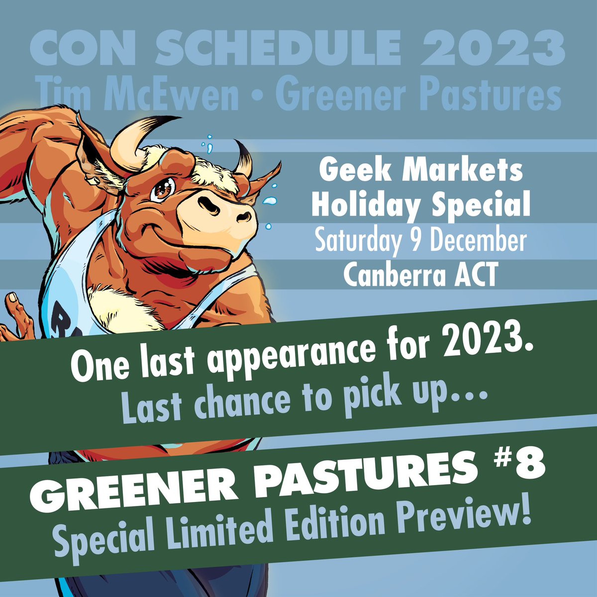 TimMcEwen67's tweet photo. Last appearance for the year: Geek Markets in Canberra! Last chance for a copy of the special preview printing of Greener Pastures #8! Limited numbers! #GreenerPastures #GeekMarkets #geekmarketscanberra #GreenerPasturesComic #GreenerPasturesComics #furry #furrycomic #furrycomics https://t.co/RWAOqGlHKa